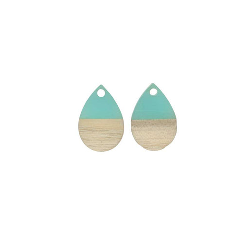 Zola Elements Wood & Resin Pendant, Teardrop 11x17mm, Sea Green (2 Pieces)