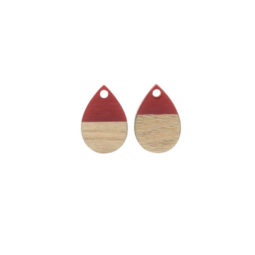 Zola Elements Wood & Resin Pendant, Teardrop 11x17mm, Dark Cherry Red (2 Pieces)