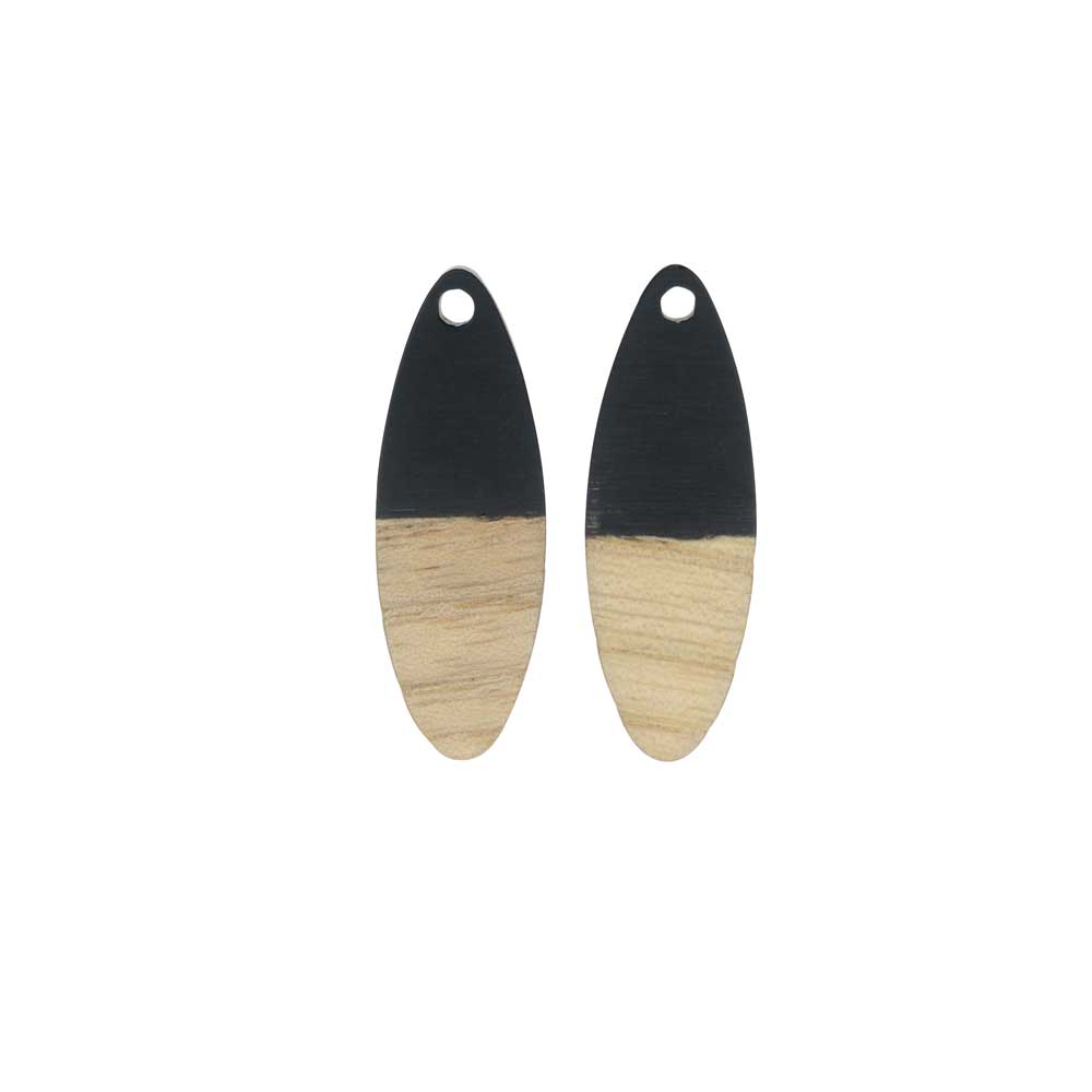 Zola Elements Wood & Resin Pendant, Marquise 10x28mm, Jet Black (2 Pieces)