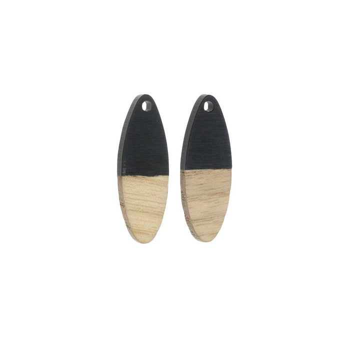 Zola Elements Wood & Resin Pendant, Marquise 10x28mm, Jet Black (2 Pieces)