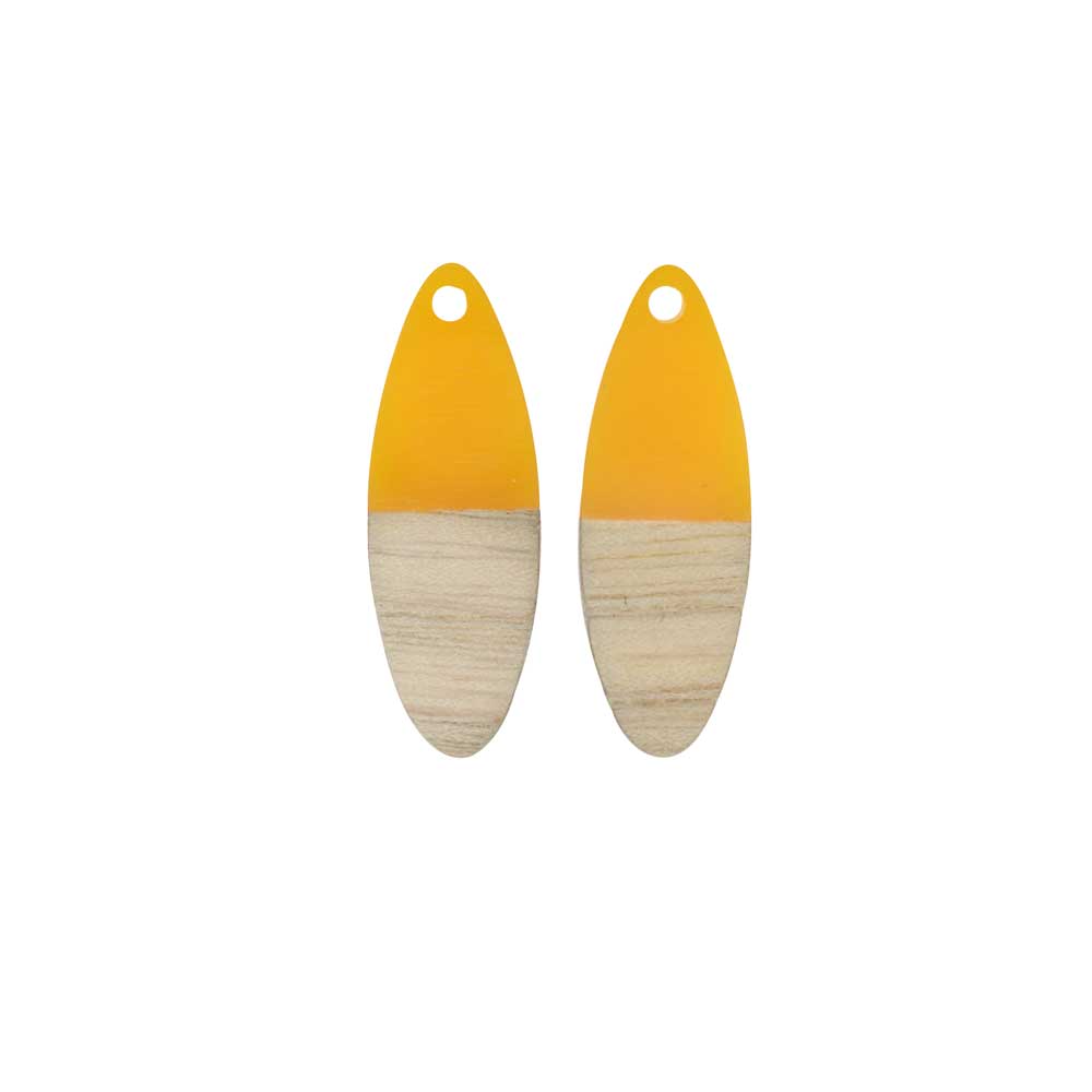 Zola Elements Wood & Resin Pendant, Marquise 10x28mm, Saffron Yellow (2 Pieces)