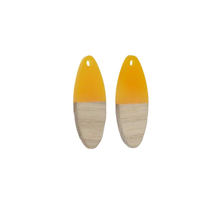 Zola Elements Wood & Resin Pendant, Marquise 10x28mm, Saffron Yellow (2 Pieces)