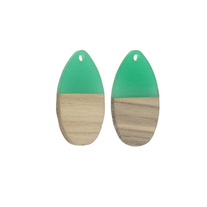 Zola Elements Wood & Resin Pendant, Teardrop 16x30.5mm, Emerald Green (2 Pieces)