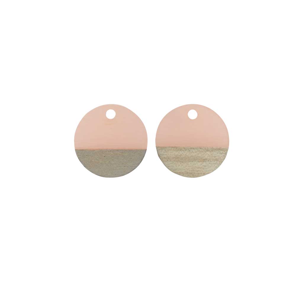 Zola Elements Wood & Resin Pendant, Coin 15mm, Blossom Pink (2 Pieces)