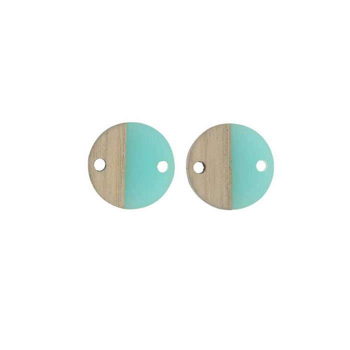 Zola Elements Wood & Resin Connector Link, Coin 14mm, Sea Green (2 Pieces)