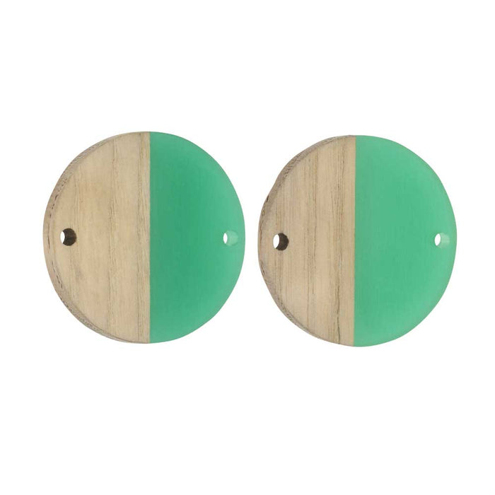 Zola Elements Wood & Resin Connector Link, Coin 28mm, Emerald Green (2 Pieces)