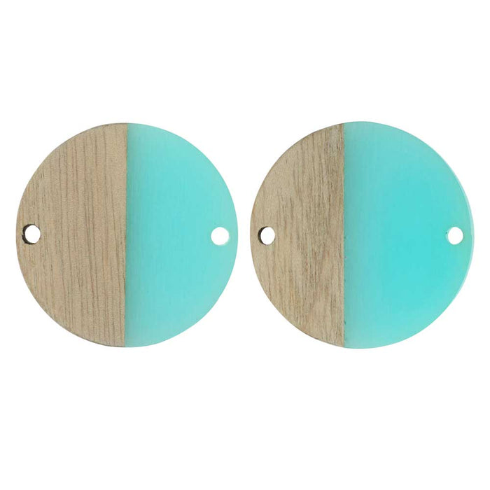 Zola Elements Wood & Resin Connector Link, Coin 28mm, Sea Green (2 Pieces)