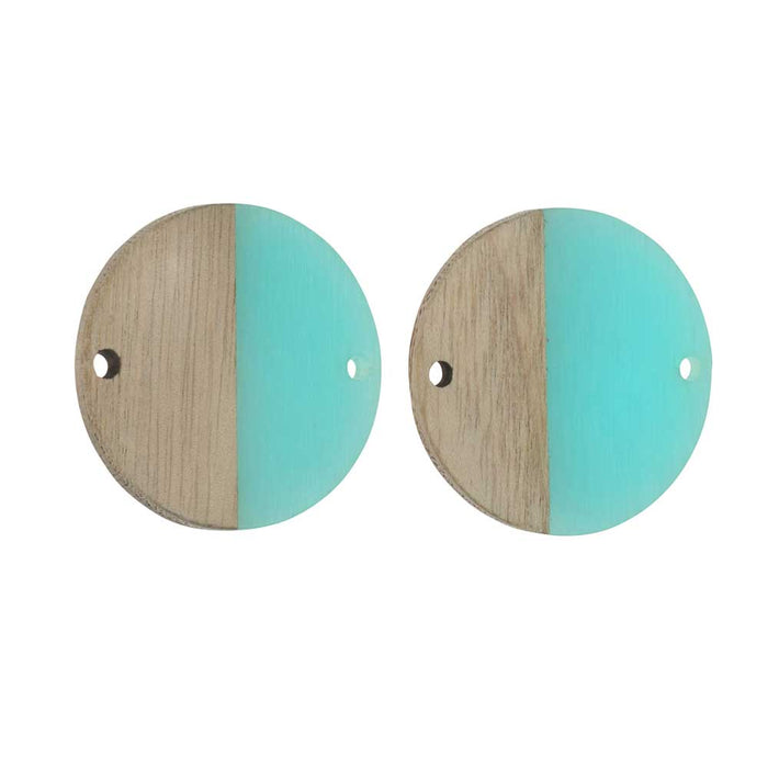 Zola Elements Wood & Resin Connector Link, Coin 28mm, Sea Green (2 Pieces)