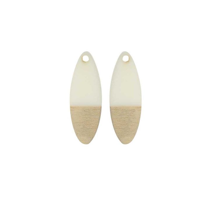 Zola Elements Wood & Resin Pendant, Oval 10x28mm, Alabaster (2 Pieces)