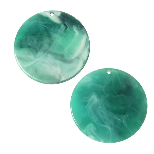 Zola Elements Acetate Pendant, Coin 30mm, Emerald Marbled (2 Pieces)