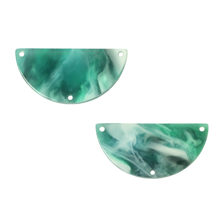 Zola Elements Acetate Y-Connector Link, Half Circle 30x15mm, Emerald Marbled (2 Pieces)