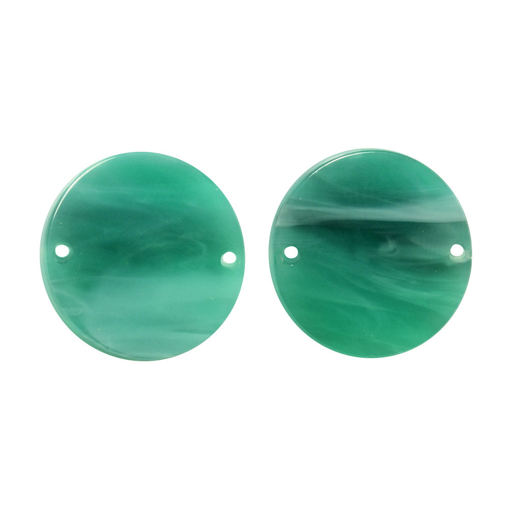 Zola Elements Acetate Connector Link, Coin 20mm, Emerald Marbled (2 Pieces)