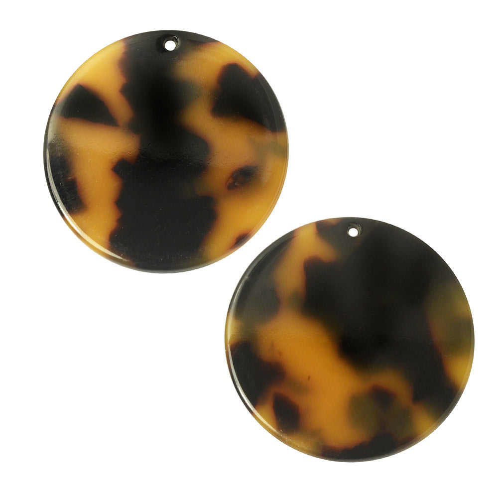 Zola Elements Acetate Pendant, Coin 30mm, Brown Tortoise Shell (2 Pieces)