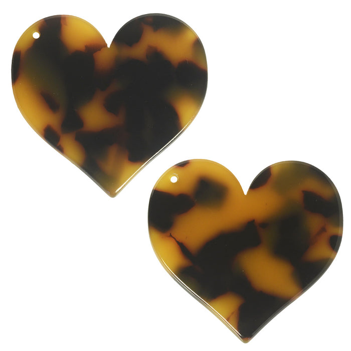 Zola Elements Acetate Pendant, Heart 35mm, Brown Tortoise Shell (2 Pieces)
