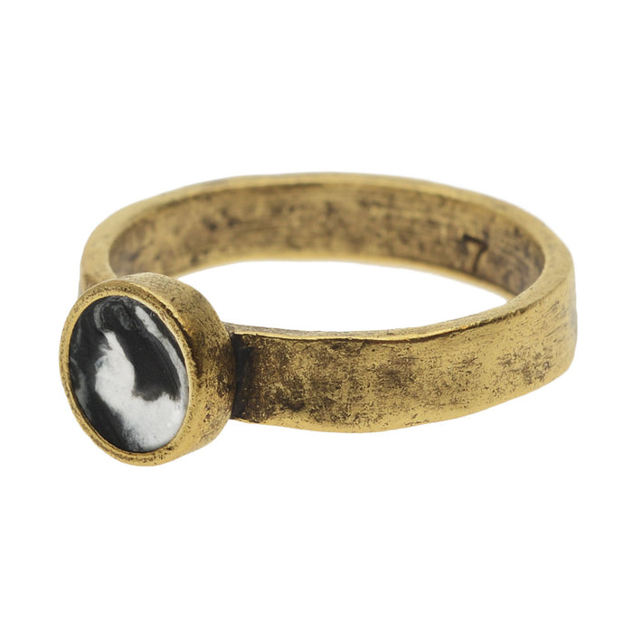 Retired - Black and White Marbled Gold Hammered Ring