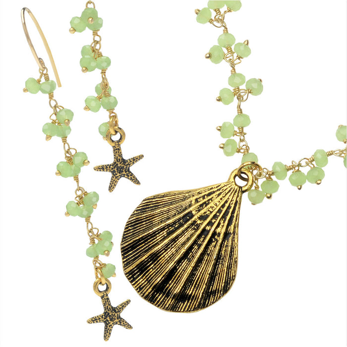 Green Sea Goddess Necklace and Earring Set