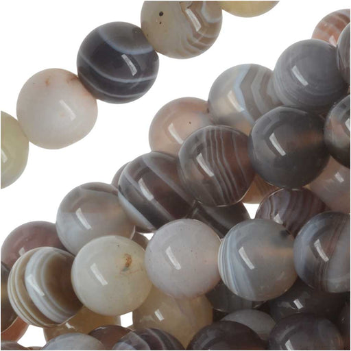 Gemstone Beads, Botswana Agate, Round 6mm, Brown and White (15.5 Inch Strand)