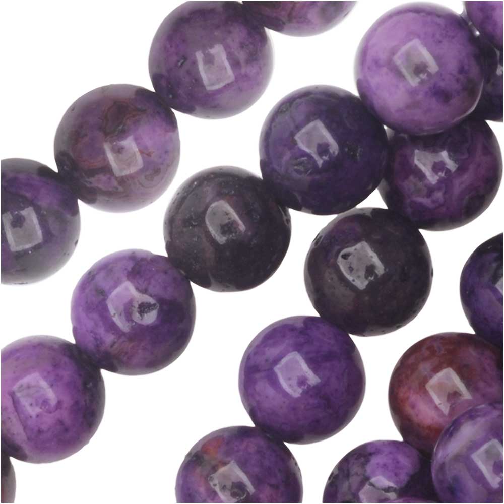 Dakota Stones Gemstone Beads, Purple Crazy Lace Agate, Round 6mm (8 Inch Strand)