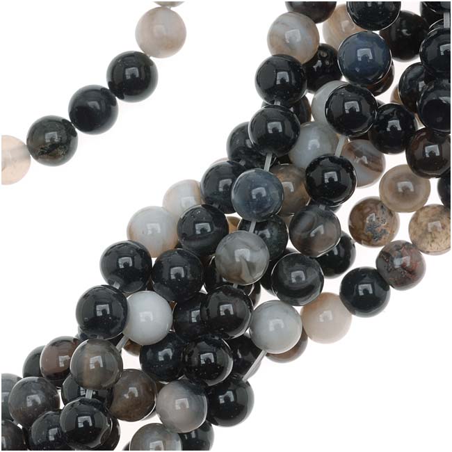 Gemstone Beads, Botswana Agate, Round 6mm, Black and White (15 Inch Strand)