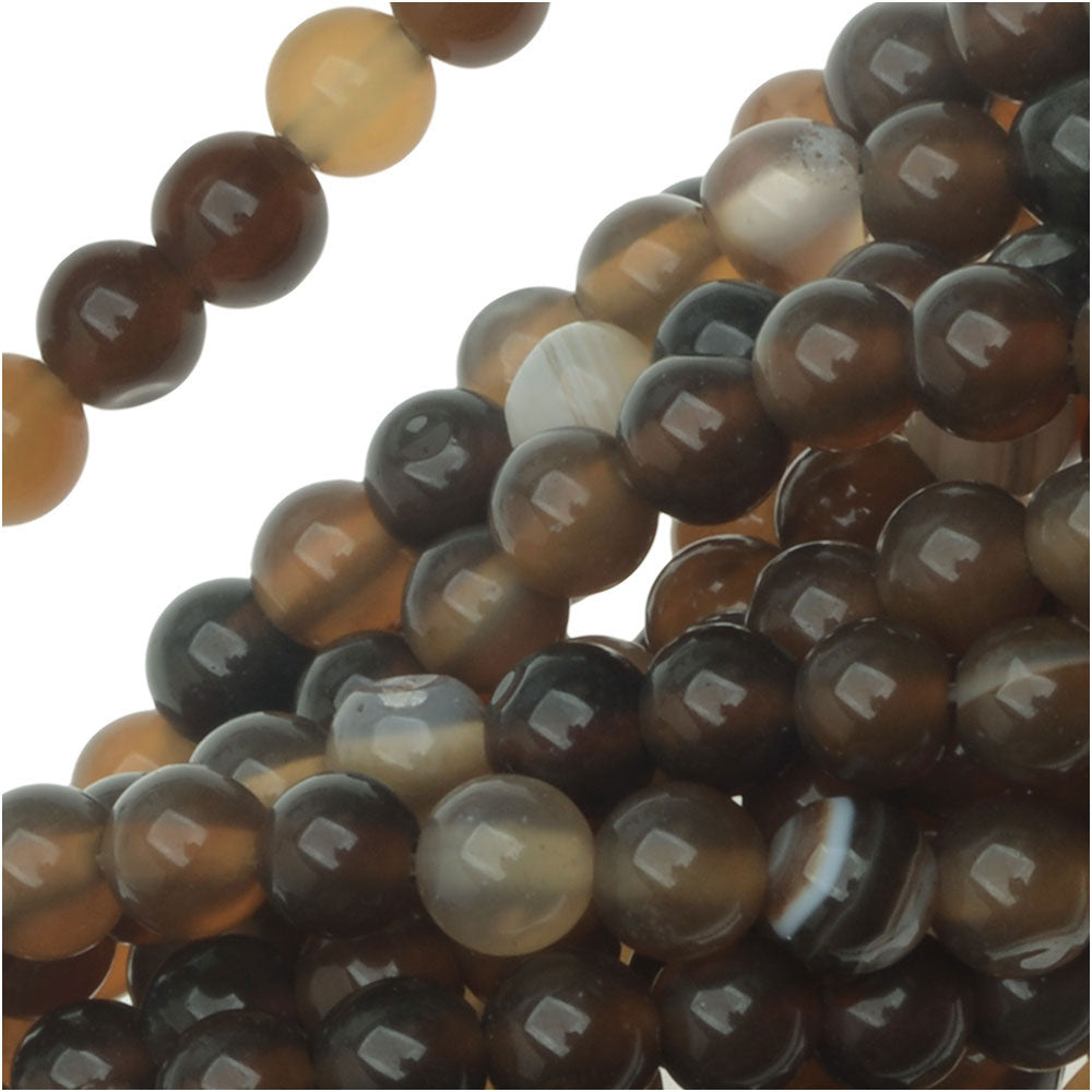 Gemstone Beads, Brown Agate, Round 4mm, Brown (14.25 Inch Strand)