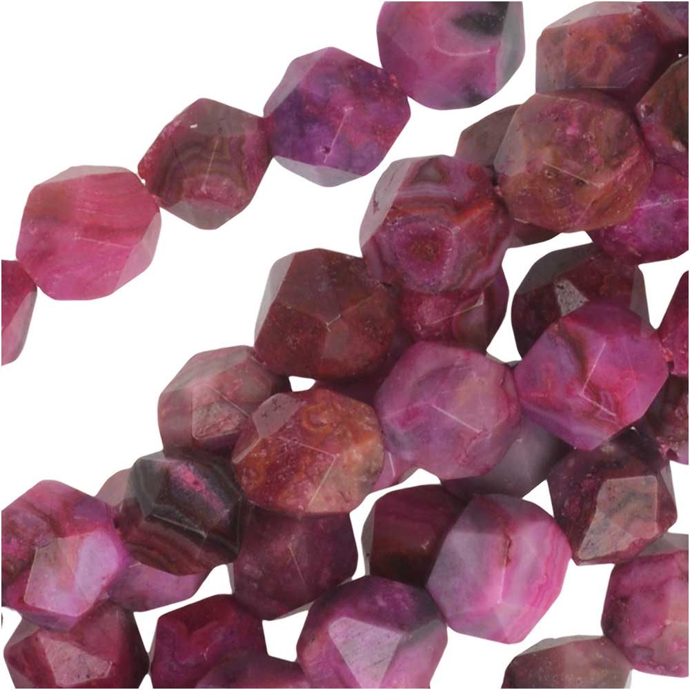 Dakota Stones Gemstone Beads, Pink Crazy Lace Agate, Matte Star Cut Faceted Round 6mm (15 Inch Strand)