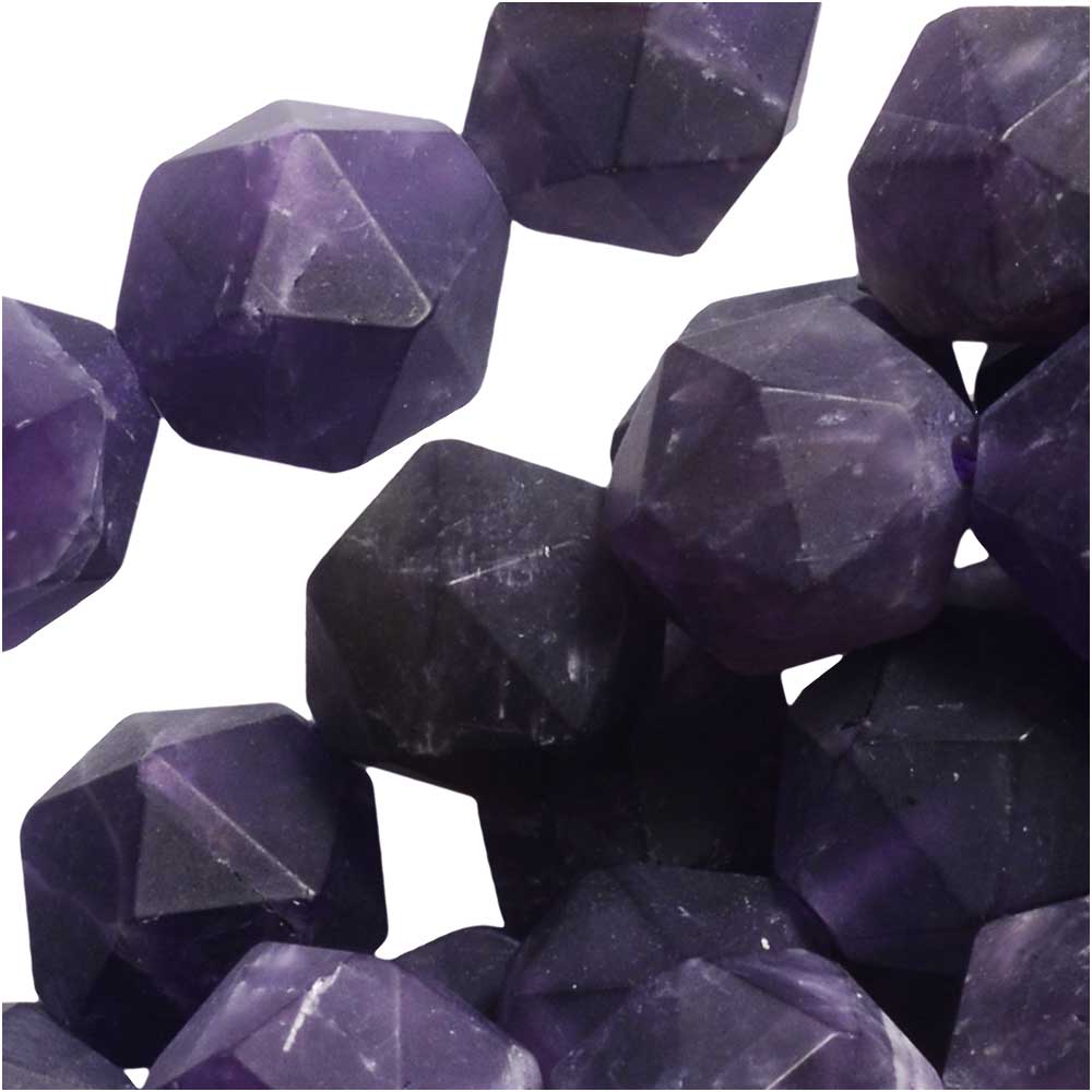Dakota Stones Gemstone Beads, Purple Amethyst, Matte Star Cut Faceted Round 10mm (15 Inch Strand)