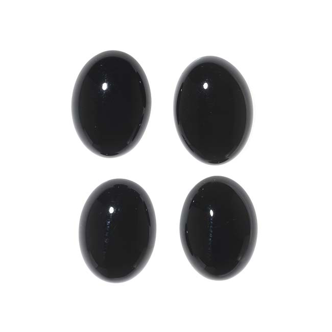 Black Onyx Gemstone Oval Flat-Back Cabochons 14x10mm (4 Pieces)