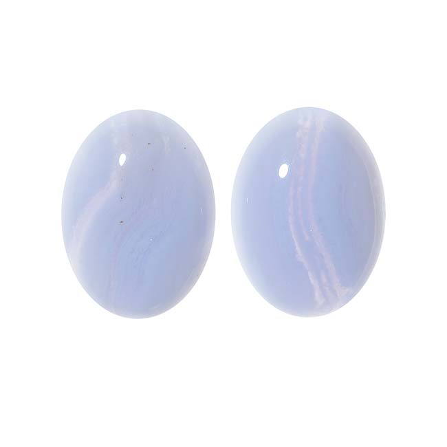 Blue Lace Agate Gemstone Oval Flat-Back Cabochons 18x13mm (2 Pieces)