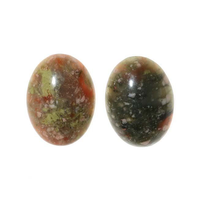 Chinese Unakite Oval Gemstone Flat-Back Cabochons 18x13mm (2 Pieces)