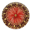 Czech Glass Flat Back Button Cabochon, Floral Design 27.5mm Round, Red and Gold (1 Piece)