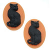Lucite Oval Cameo - Orange With Black Sitting Cat 25x18mm (2 Pieces)
