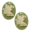 Lucite Oval Cameo - Olive Green With Ivory Fairy And Flowers 25x18mm (2 Pieces)