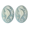 Vintage Style Lucite Oval Cameos Blue With White Sea Horse 25x18mm (2 pcs)
