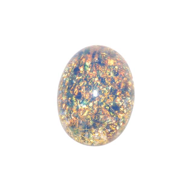 Rainbow Foiled Faux Blue Opal Glass Cabochons 18x13mm Oval (1)