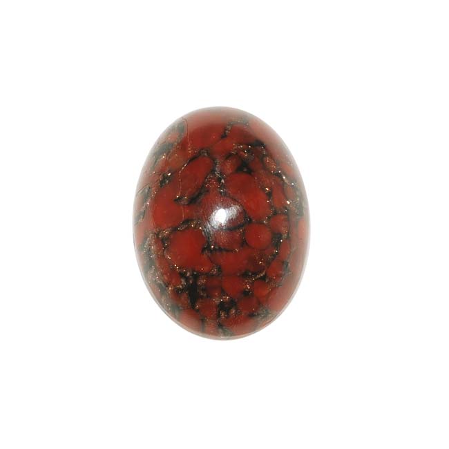 Red Black Marble W/ Copper Glass Cabochon 18x13mm Oval (1 pcs)