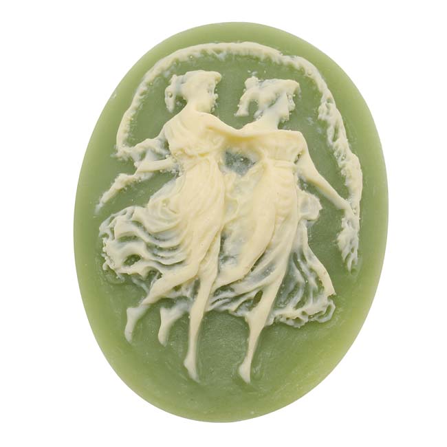 Vintage Style Lucite Oval Cameo Green With 2 Dancers 40x30mm (1 pcs)