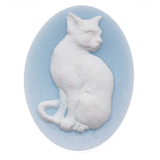 Vintage Style Lucite Oval Cameo Blue With White Cat 40 x 30mm (1 pcs)