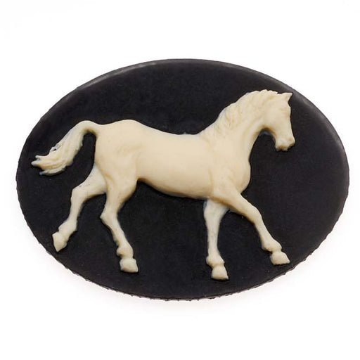 Vintage Style Lucite Oval Cameo Black With Ivory Horse 40 x 30mm (1 pcs)