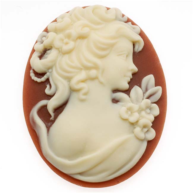 Vintage Style Lucite Oval Cameo - Dark Cornelian Color With Ivory Grecian Woman 40x30mm (1 pcs)