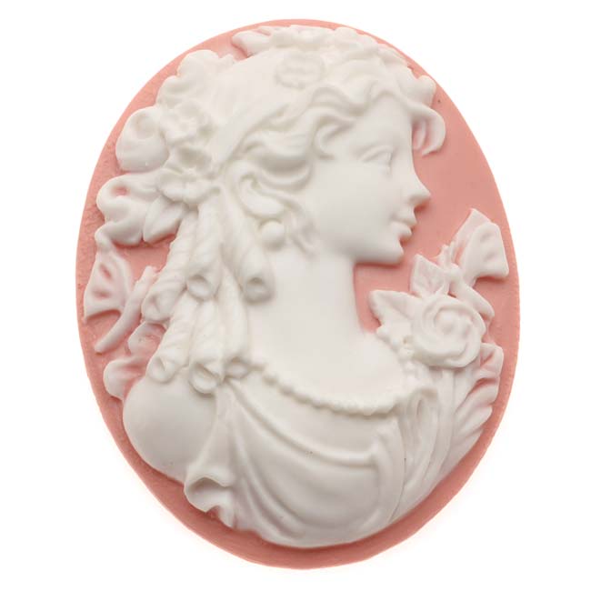 Vintage Style Oval Cameo - Pink With White Grecian Woman 40x30mm (1 Piece)