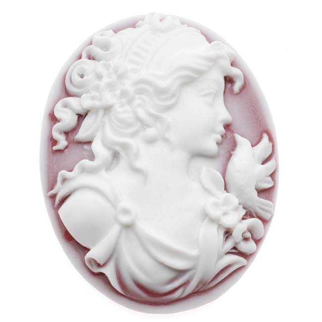 Vintage Style Oval Cameo - Frosted Ruby With White Grecian Woman 40x30mm (1 pcs)