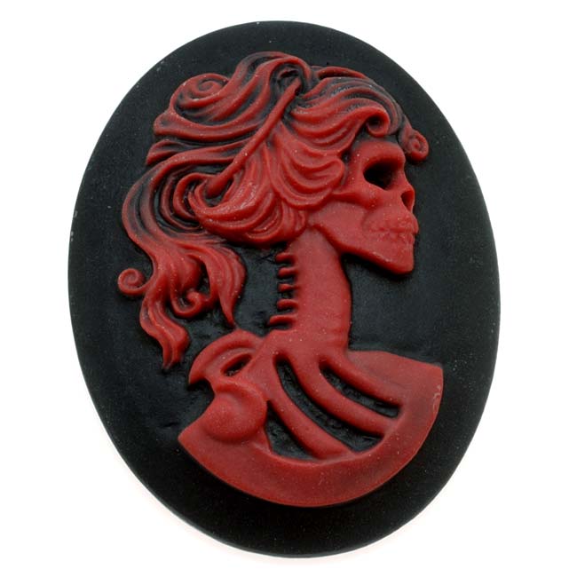 Lucite Oval Cameo - Black With Red Lolita Skeleton 40x30mm (1 Piece)