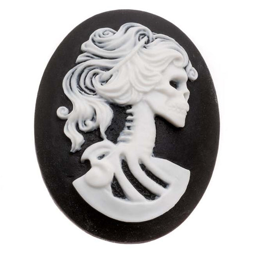 Lucite Oval Cameo - Black With White Lolita Skeleton 40x30mm (1 Piece)