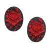 Lucite Oval Cameo Black With Red Rose 25X18mm (2 pcs)