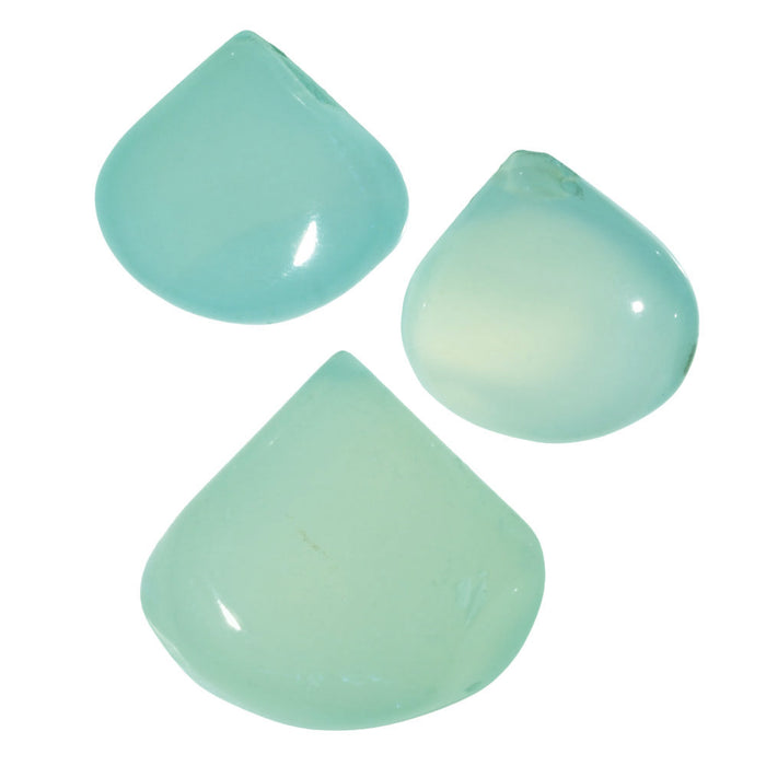 Gemstone Beads, Chalcedony, Smooth Heart Briolette 13-17mm, Aqua Green (6 Pieces)