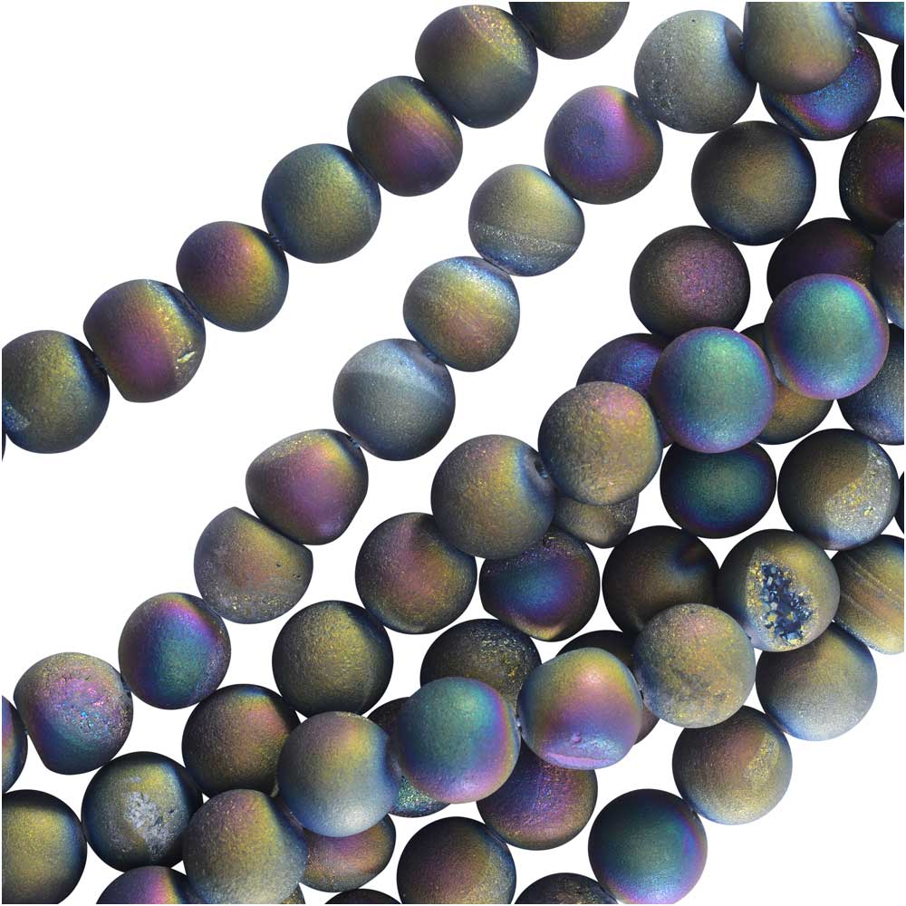 Dakota Stones Gemstone Beads, Agate Geode Druzy, Round 10mm, 15.8 Inch Strand, Iridescent