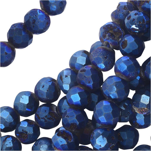Dakota Stones Gemstone Beads, Agate Geode Druzy, Faceted Round 5.5-6mm, Iridescent Blue (8 Inch Strand)