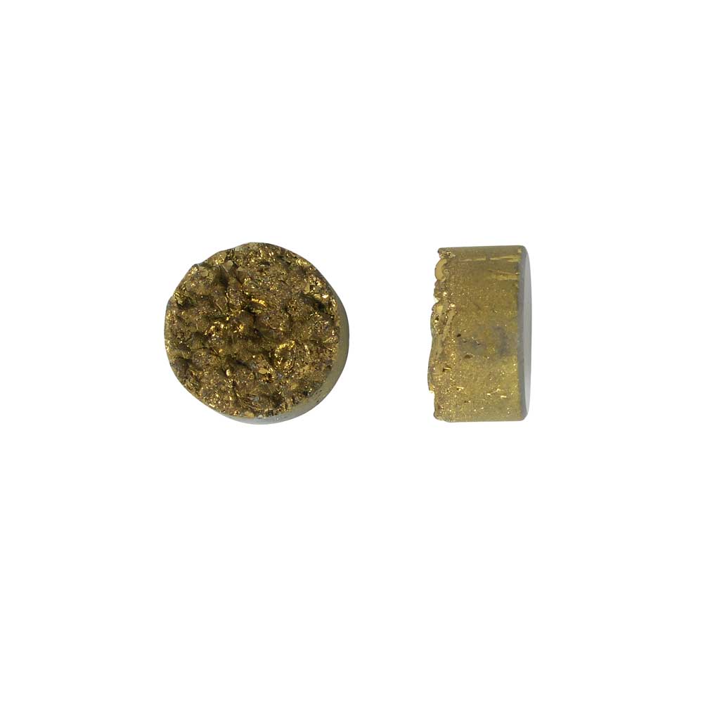 Dakota Stones Gemstone Beads, Agate Druzy, Coin 10mm, Metallic Gold (2 Pieces)