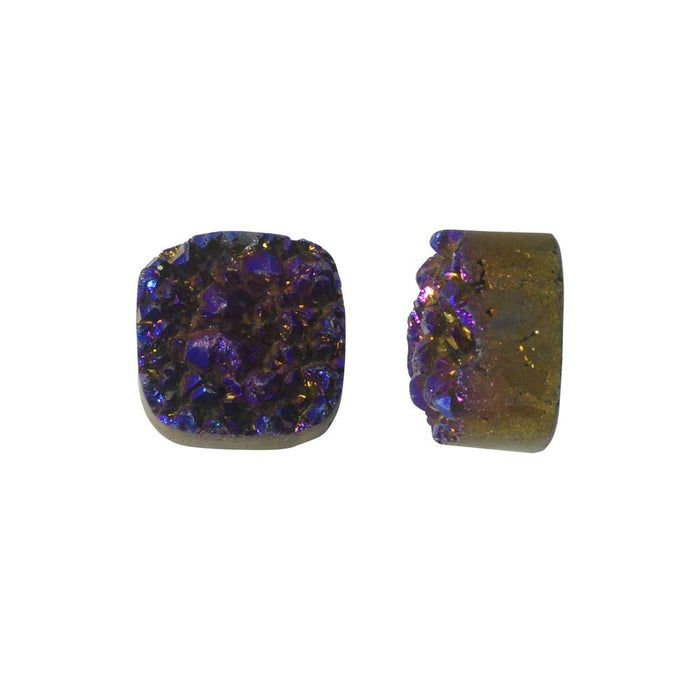 Dakota Stones Gemstone Beads, Agate Druzy, Square 12mm, Iridescent Purple (2 Pieces)