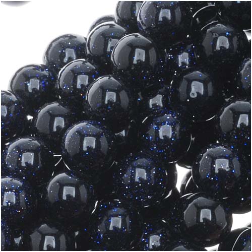 Gemstone Beads, Goldstone, Round 6mm, Dark Midnight Blue (14 Inch Strand)